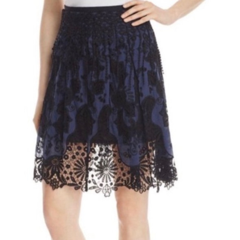 Nicolette Eyelet Lace Knee-length Skirt in Navy